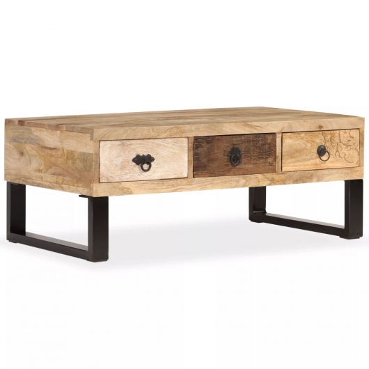 Couchtisch mit 3 Schubladen Massivholz Mango 90x50x35 cm