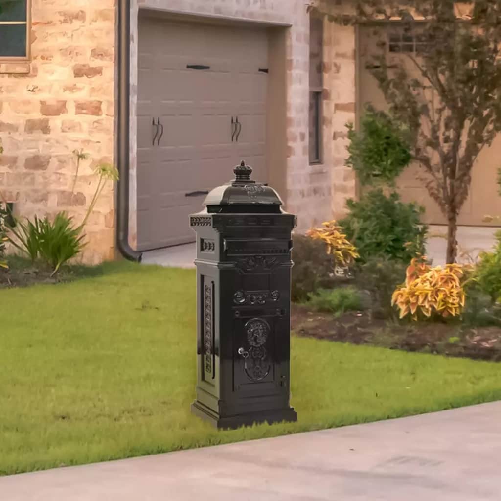 Säulenbriefkasten Aluminium Vintage-Stil Rostfrei Schwarz