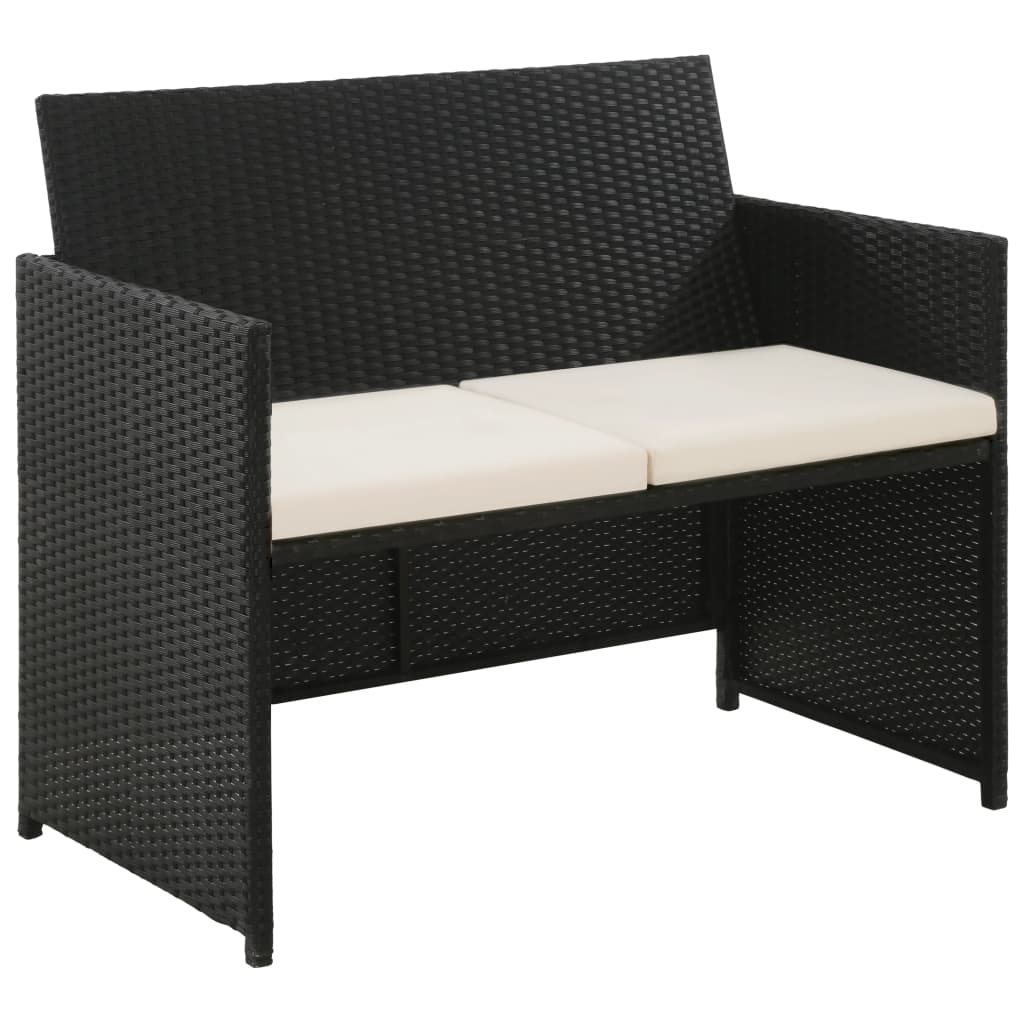 2-Sitzer-Gartensofa mit Polstern Schwarz Poly Rattan