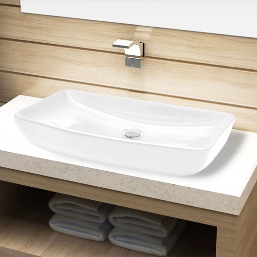 Keramik Waschtisch Waschbecken Rechteckig Weiß 71 x 39 cm