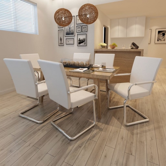 Freischwinger 6 Stk. Weiß Kunstleder