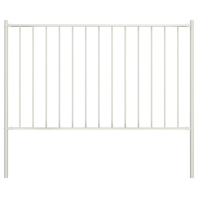 Zaunfeld mit Pfosten Pulverbeschichteter Stahl 1,7x0,75m Weiß