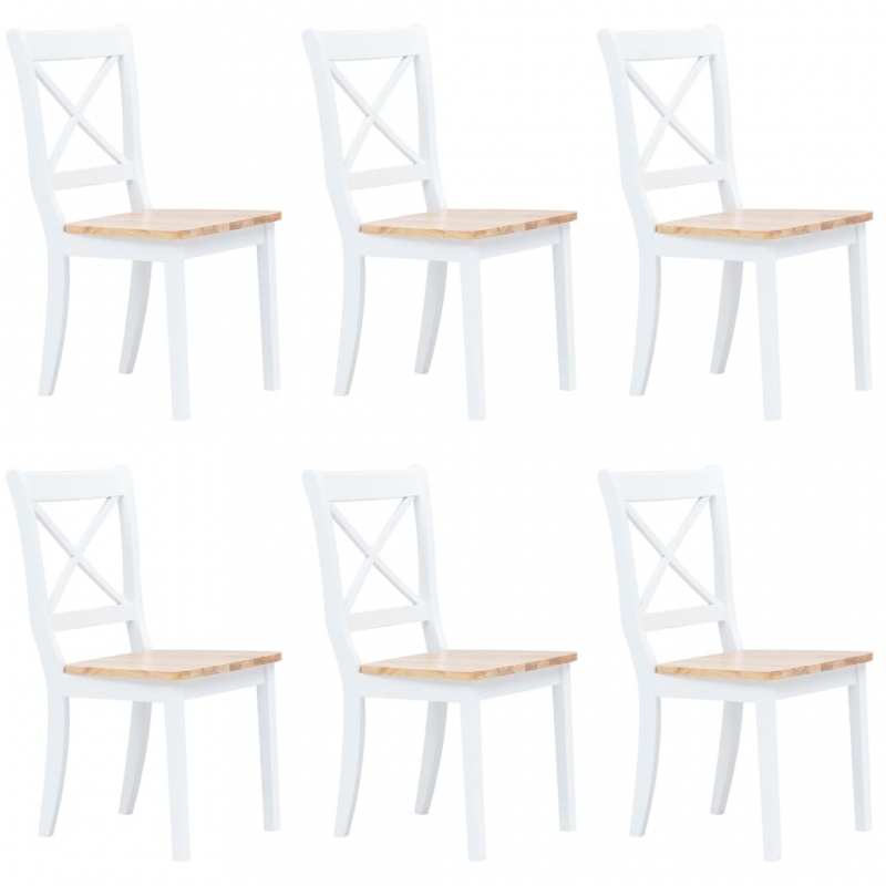 Esszimmerstühle 6 Stk. Weiß Helles Gummibaumholz