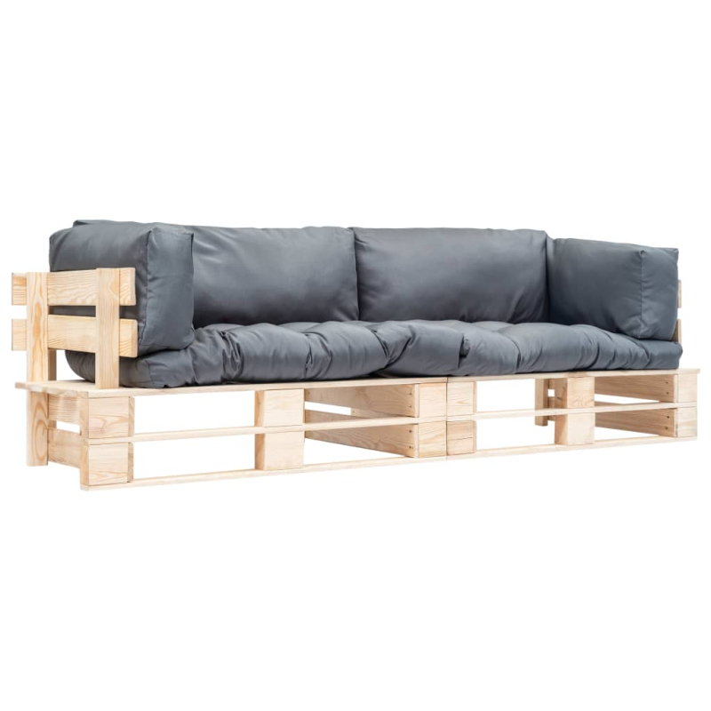 2-tlg. Outdoor-Sofa-Set Paletten mit Kissen in Grau Kiefernholz