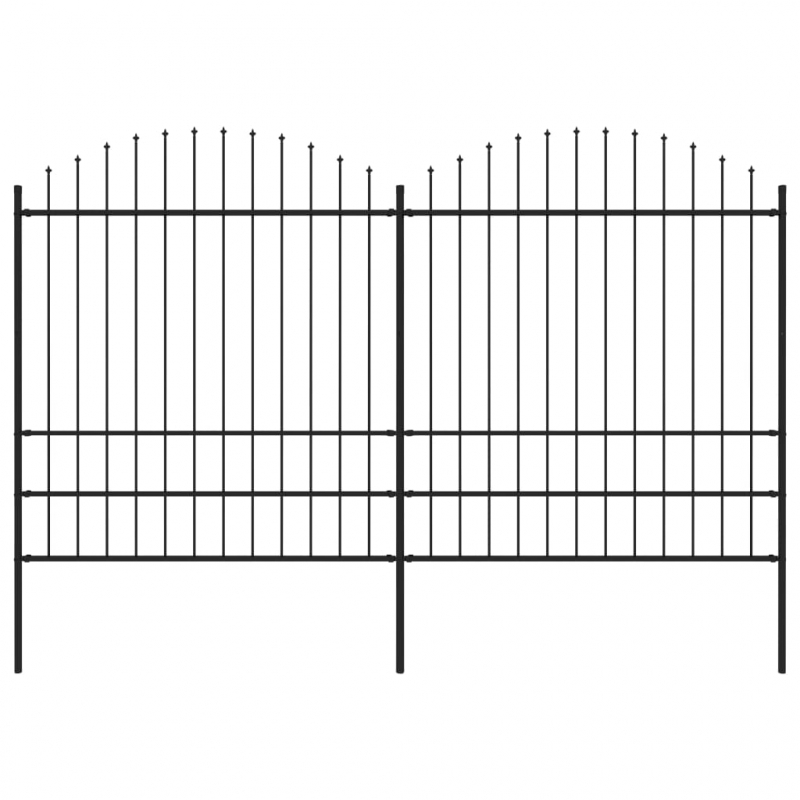 Gartenzaun mit Speerspitzen Stahl (1,75 - 2) x 3,4 m Schwarz
