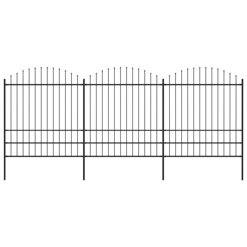 Gartenzaun mit Speerspitzen Stahl (1,75 - 2) x 5,1 m Schwarz