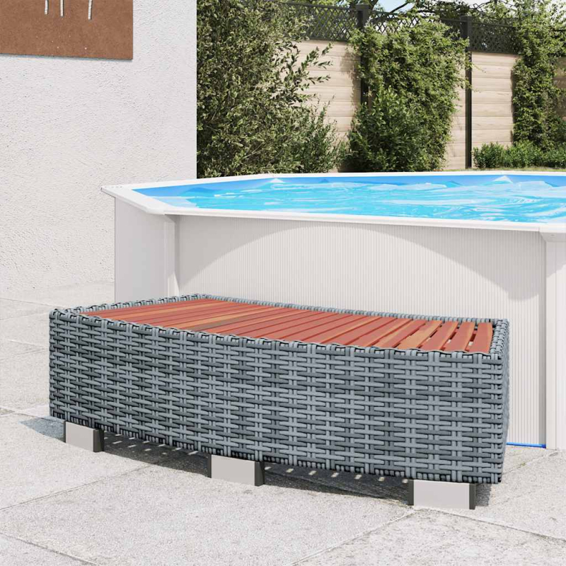 Spa-Einstiegsstufe Grau Poly Rattan 92×45×25 cm