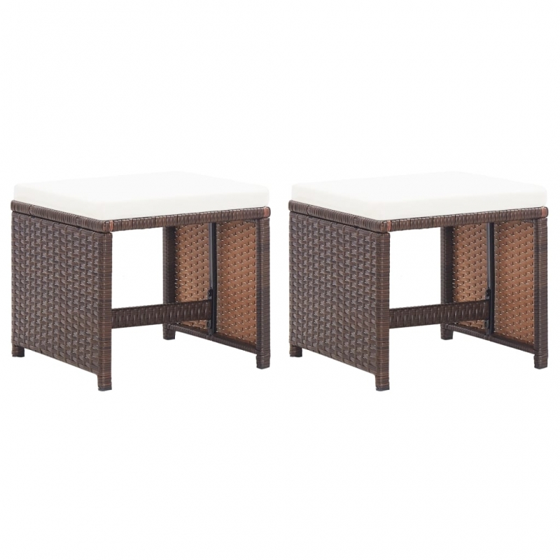 Gartenhocker 2 Stk. mit Sitzkissen Poly Rattan Braun