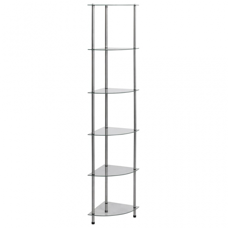 Regal mit 6 Ablagen Transparent 30x30x160 cm Hartglas