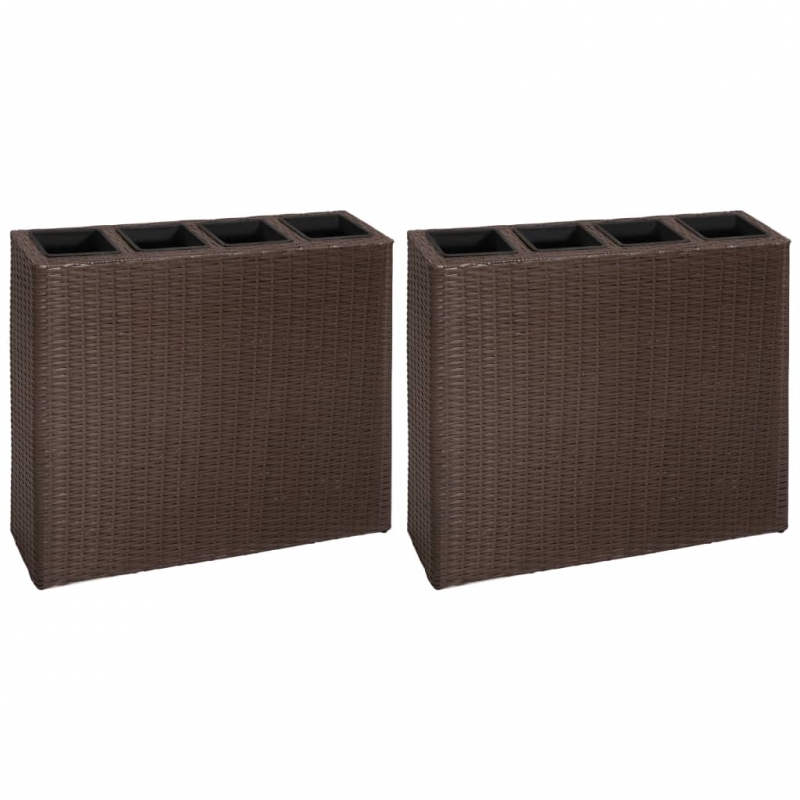 Garten-Hochbeet mit 4 Töpfen 2 Stk. Poly Rattan Braun