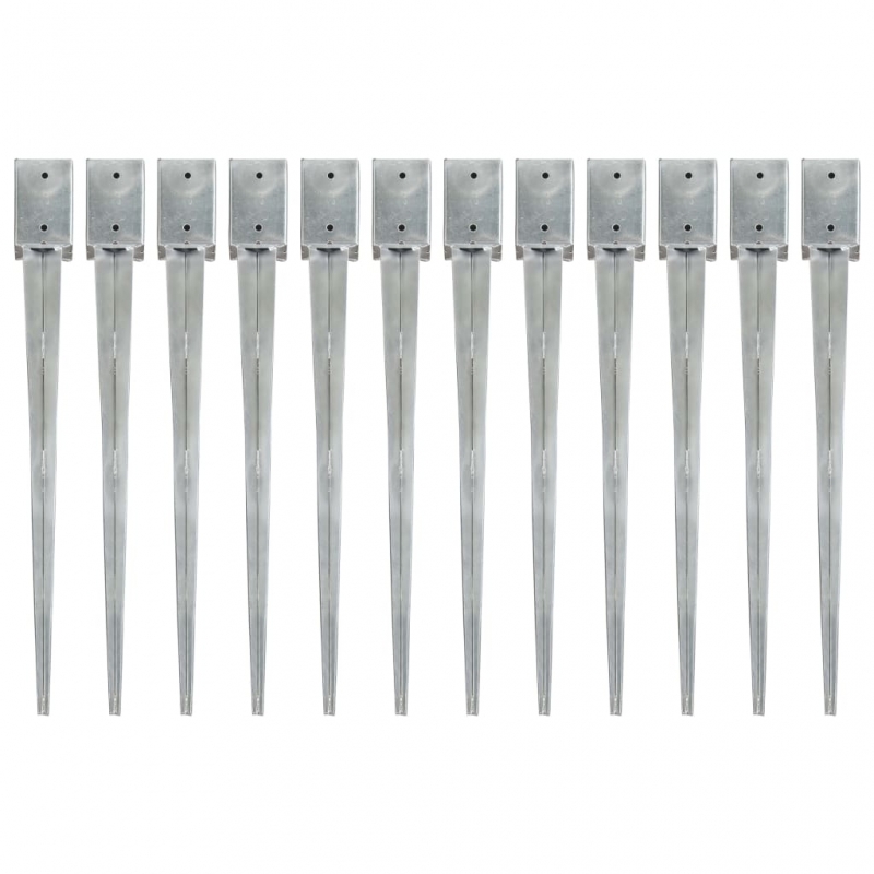 Erdspieße 12 Stk. Silbern 9×9×90 cm Verzinkter Stahl