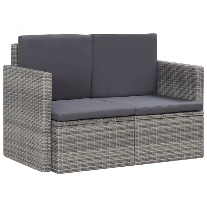 2-Sitzer-Gartensofa mit Auflagen Grau Poly Rattan