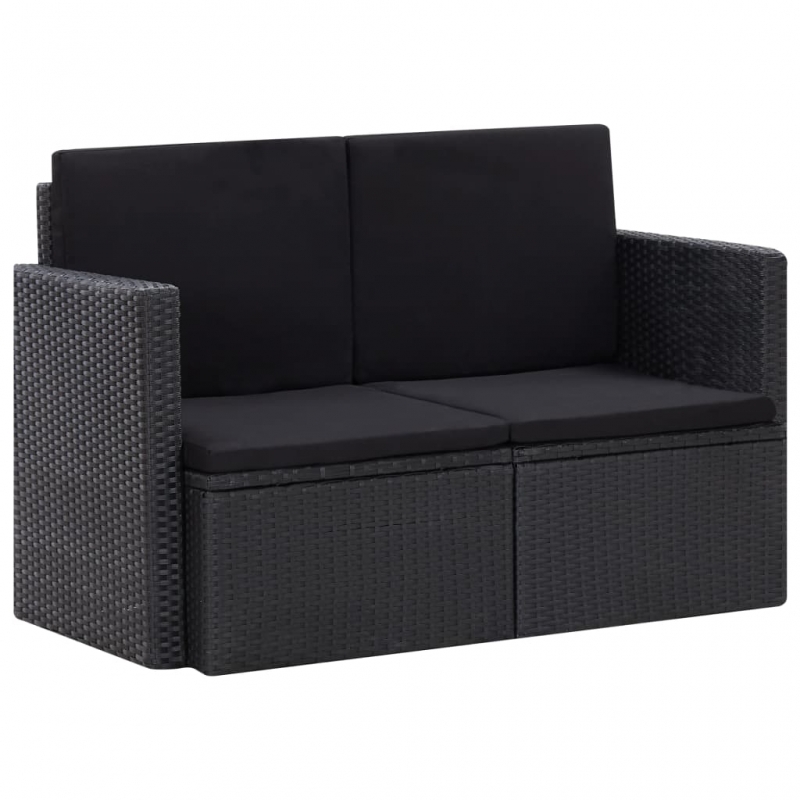 2-Sitzer-Gartensofa mit Auflagen Schwarz Poly Rattan