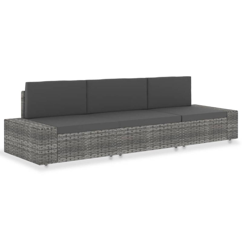 Modulares 3-Sitzer-Sofa Poly Rattan Grau