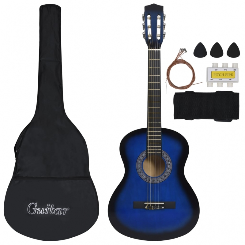 8-tlg. Klassikgitarren-Set für Anfänger Blau 3/4 36