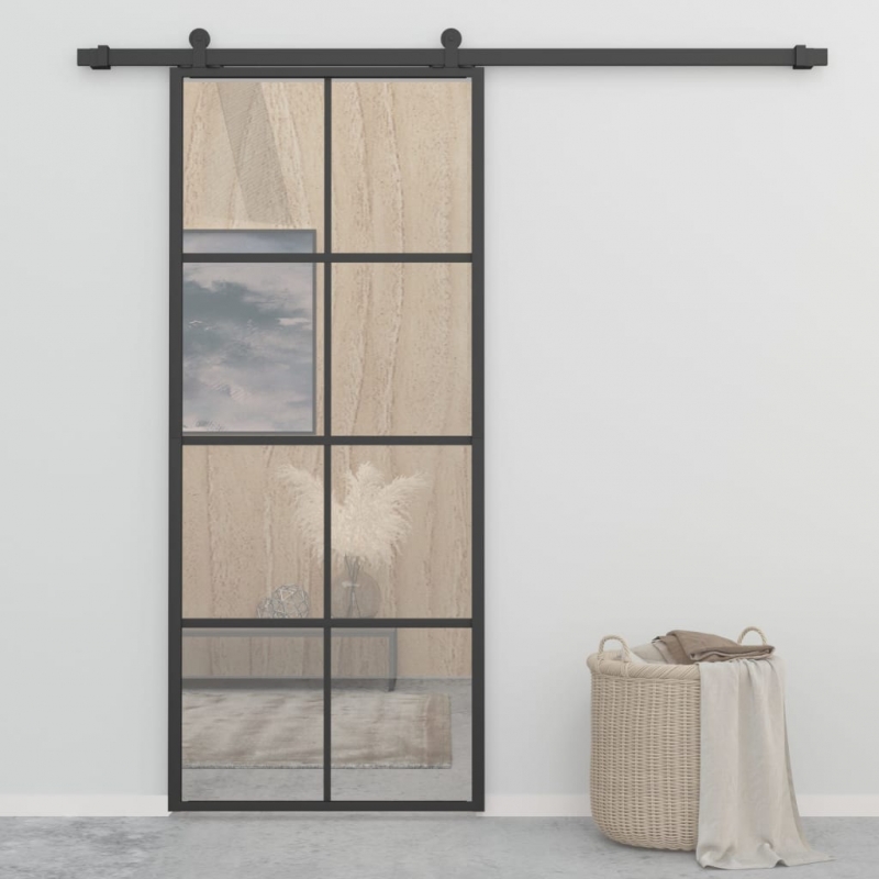 Schiebetür Aluminium und ESG Glas 90x205 cm Schwarz