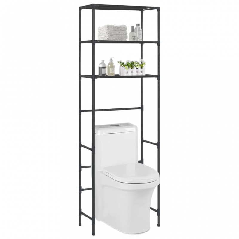 Toilettenregal 3 Ablagen Schwarz 53x28x169 cm
