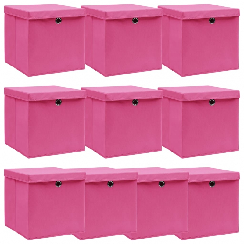 Aufbewahrungsboxen mit Deckeln 10 Stk. Rosa 32x32x32 cm Stoff