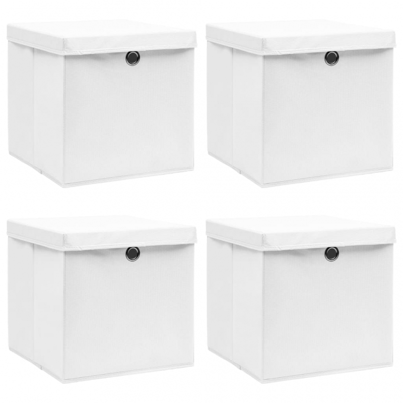 Aufbewahrungsboxen mit Deckeln 4 Stk. Weiß 32x32x32 cm Stoff