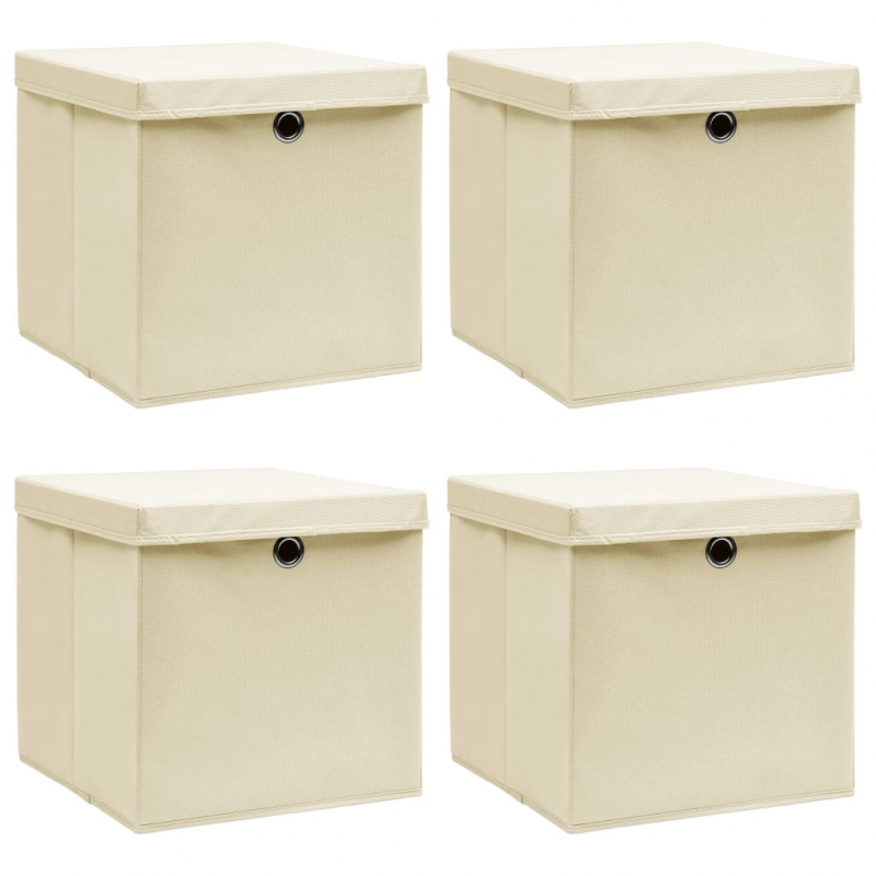 Aufbewahrungsboxen mit Deckel 4 Stk. Creme 32x32x32 cm Stoff