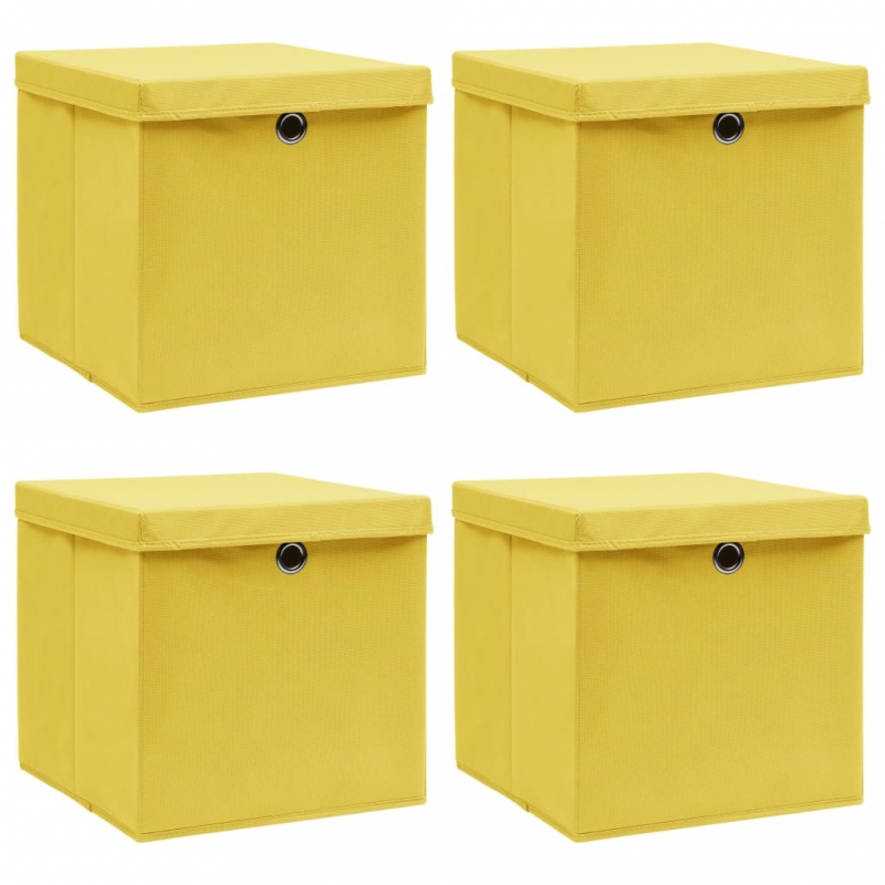 Aufbewahrungsboxen mit Deckeln 4 Stk. Gelb 32x32x32 cm Stoff