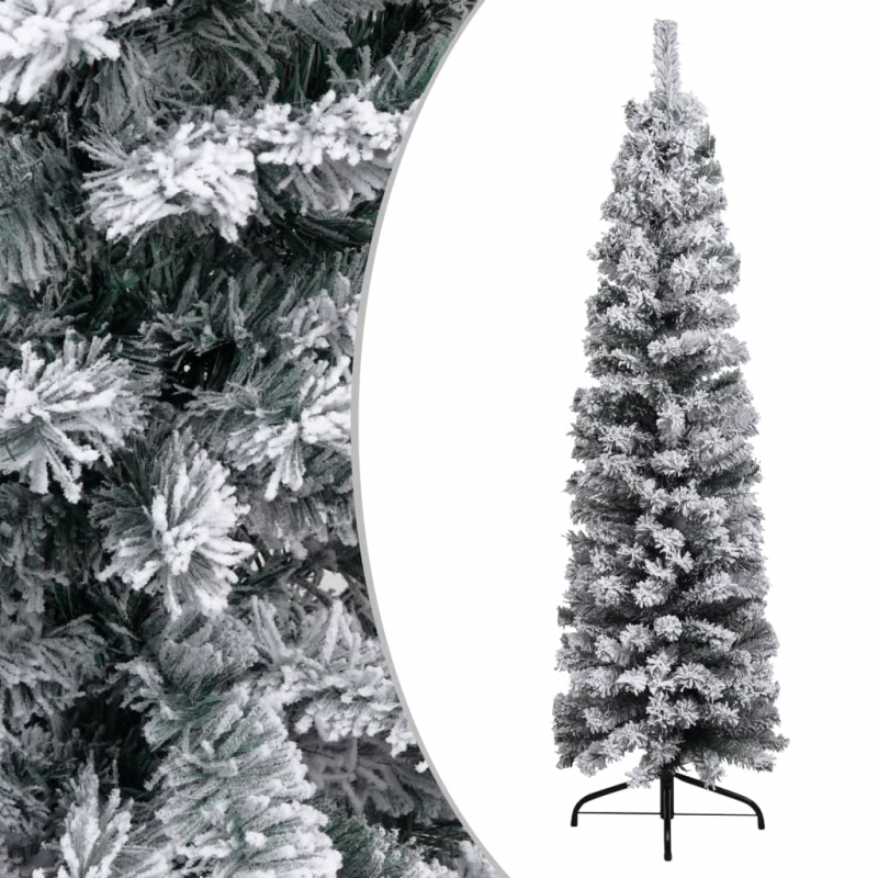 Künstlicher Weihnachtsbaum Schlank mit Schnee Grün 150 cm PVC