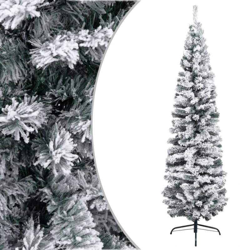 Künstlicher Weihnachtsbaum Schlank mit Schnee Grün 210 cm PVC