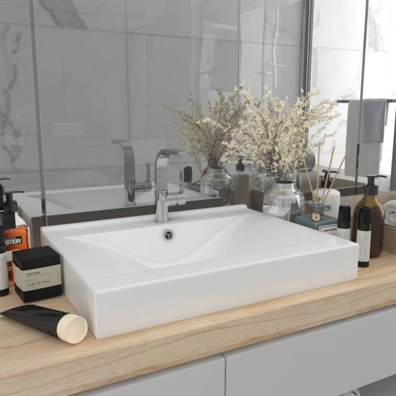 Luxus-Waschbecken mit Hahnloch Matt-Weiß 60x46 cm Keramik