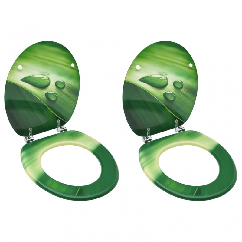 Toilettensitze mit Deckel 2 Stk. MDF Grün Wassertropfen-Design