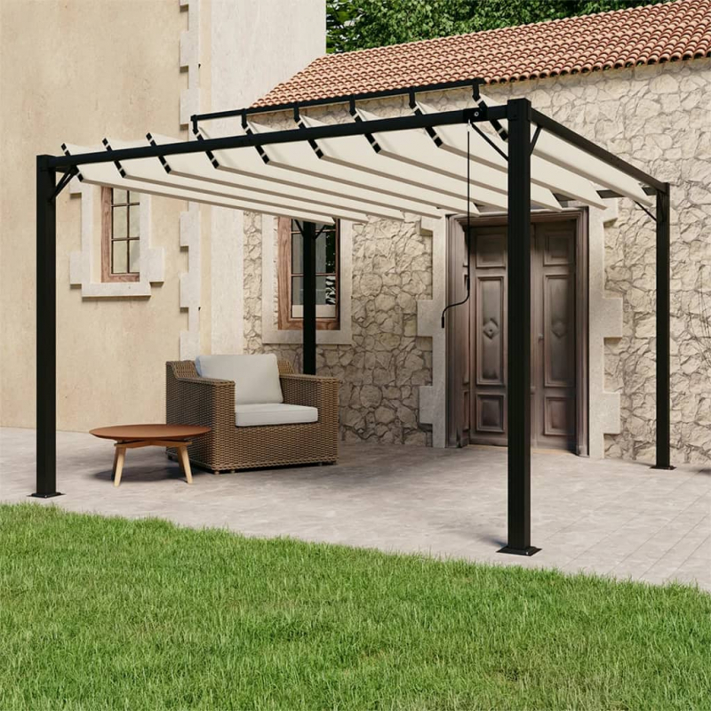 Pergola mit Lamellendach 3x3 m Creme Stoff und Aluminium