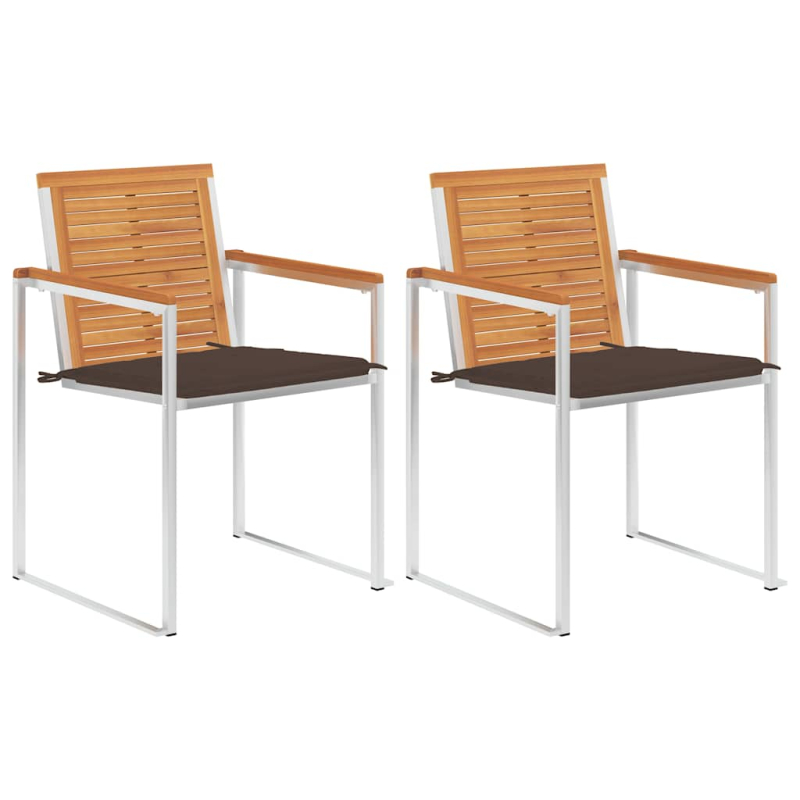 Gartenstühle mit Kissen 2 Stk. Massivholz Akazie und Stahl