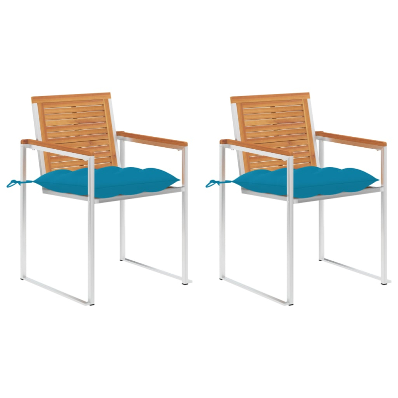 Gartenstühle mit Kissen 2 Stk. Massivholz Akazie und Stahl