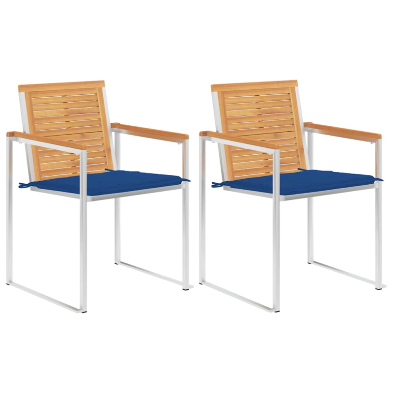 Gartenstühle mit Kissen 2 Stk. Massivholz Teak und Stahl