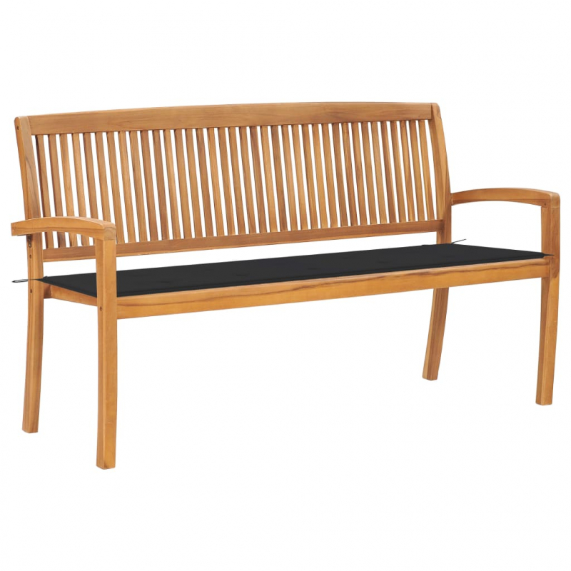 Stapelbare Gartenbank mit Auflage 159 cm Massivholz Teak