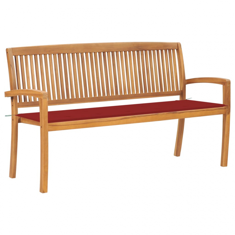 Stapelbare Gartenbank mit Auflage 159 cm Massivholz Teak