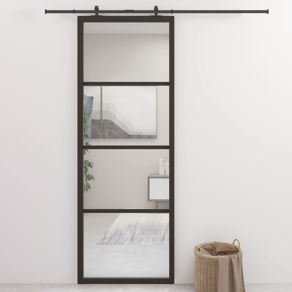 Schiebetür Aluminium und ESG Glas 76x205 cm Schwarz