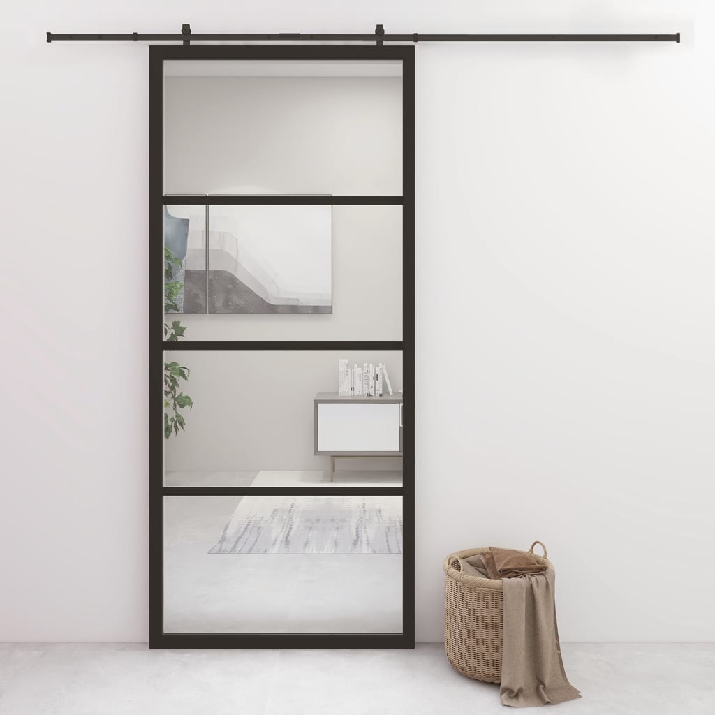 Schiebetür Aluminium und ESG Glas 90x205 cm Schwarz