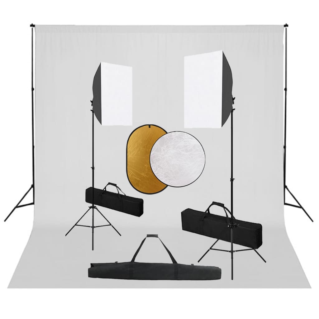 Fotostudio-Set mit Softboxen, Hintergrundsystem und Reflektor