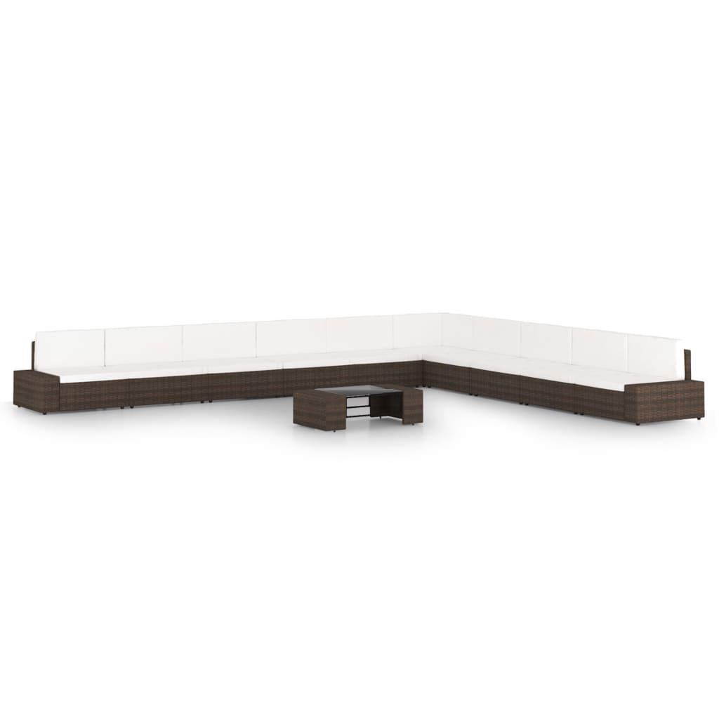 11-tlg. Garten-Lounge-Set mit Kissen Braun Poly Rattan