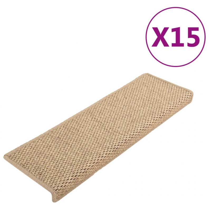 Treppenmatten Selbstklebend Sisal-Optik 15 Stk. 65x21x4 cm Sand
