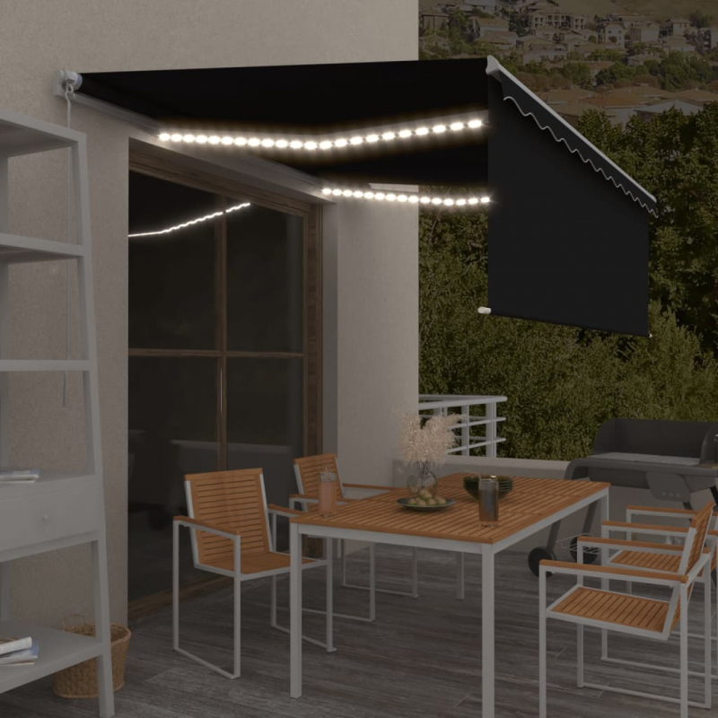 Markise Manuell Einziehbar mit Rollo & LED 4,5x3 m Anthrazit