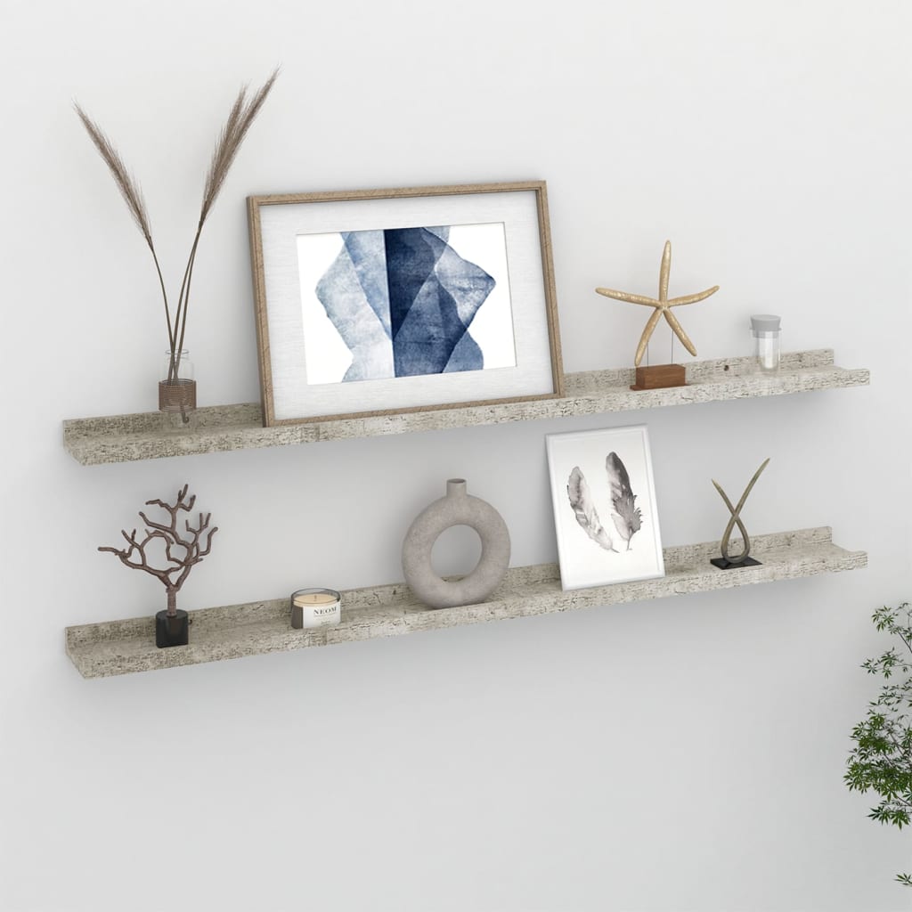 Wandregale 2 Stk. Betongrau 100x9x3 cm