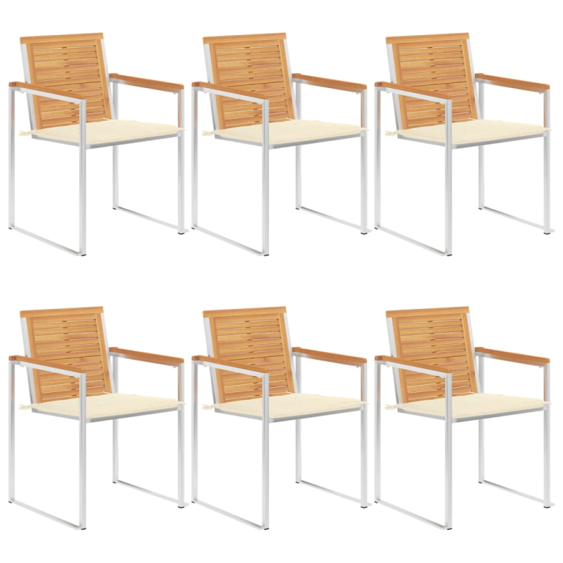 6 Stk. Gartenstühle mit Kissen Massivholz Teak