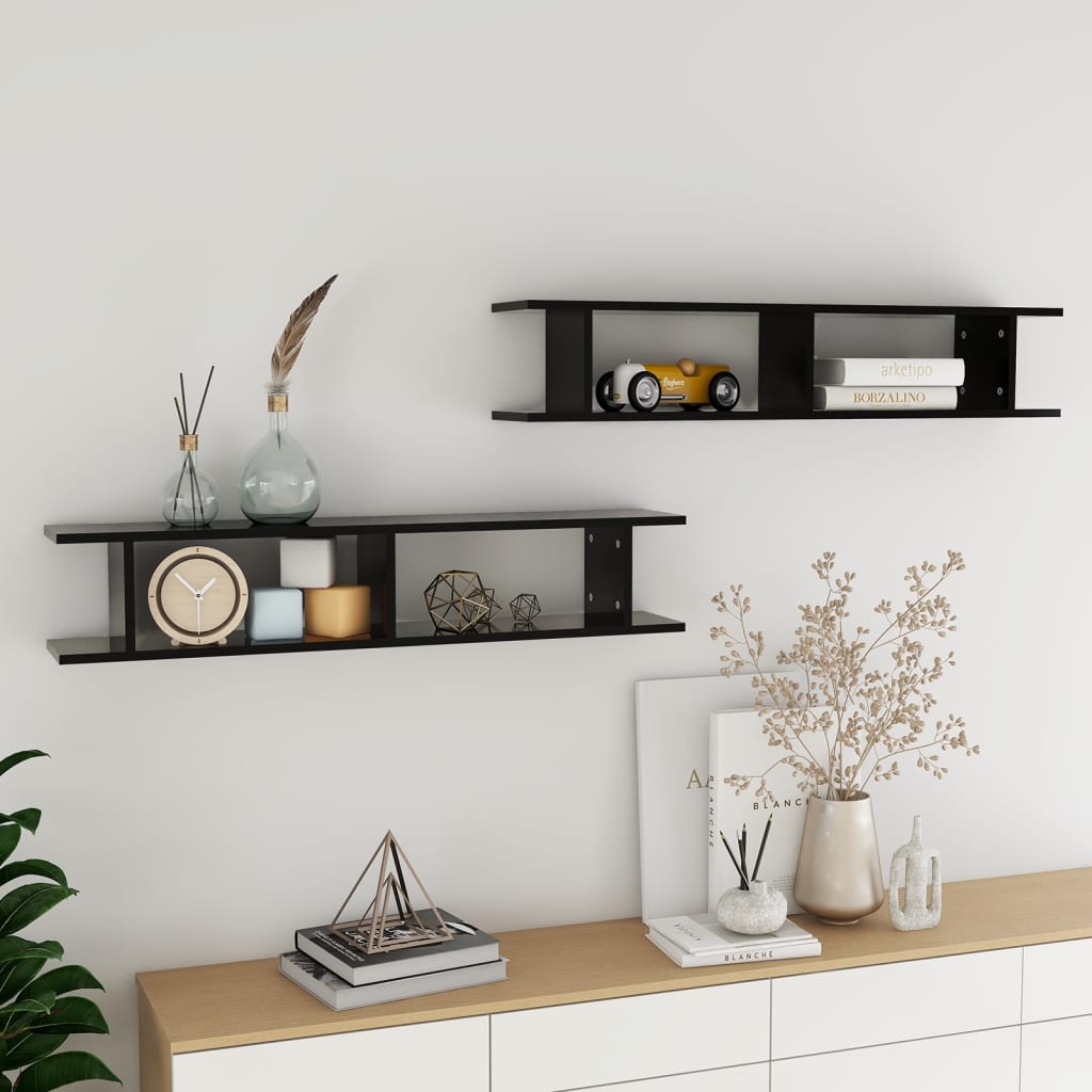 Wandregale 2 Stk. Schwarz 105x18x20 cm Holzwerkstoff