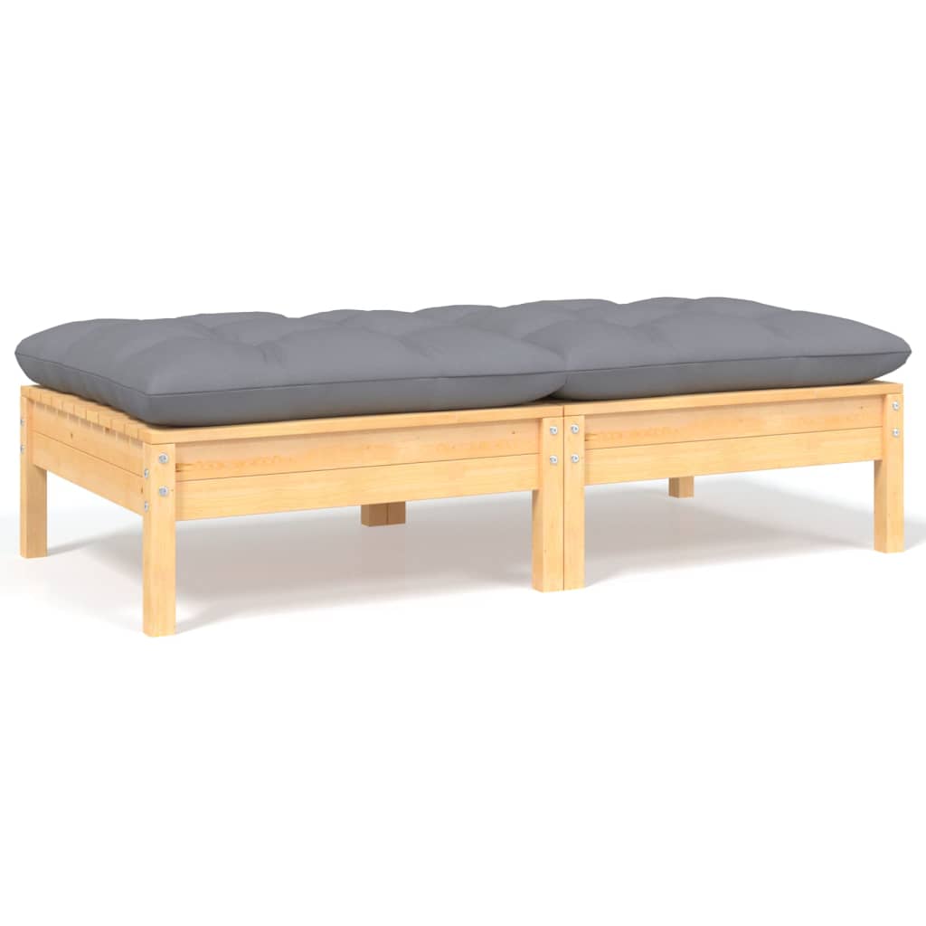 Gartensofa 2-Sitzer mit Kissen in Grau Massivholz Kiefer