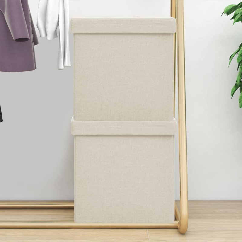 Hocker mit Stauraum 2 Stk. Cremeweiß Leinenoptik