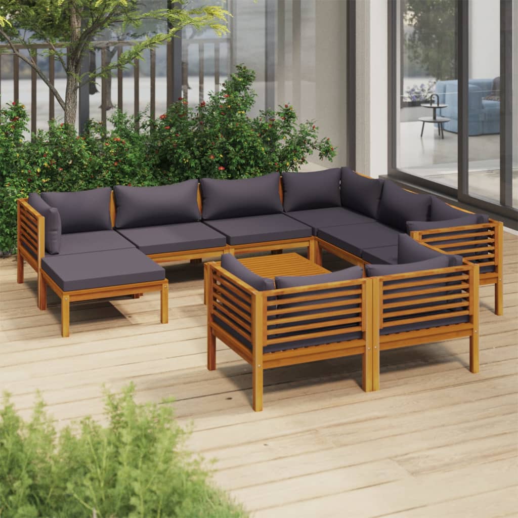 10-tlg. Garten-Lounge-Set mit Auflage Massivholz Akazie