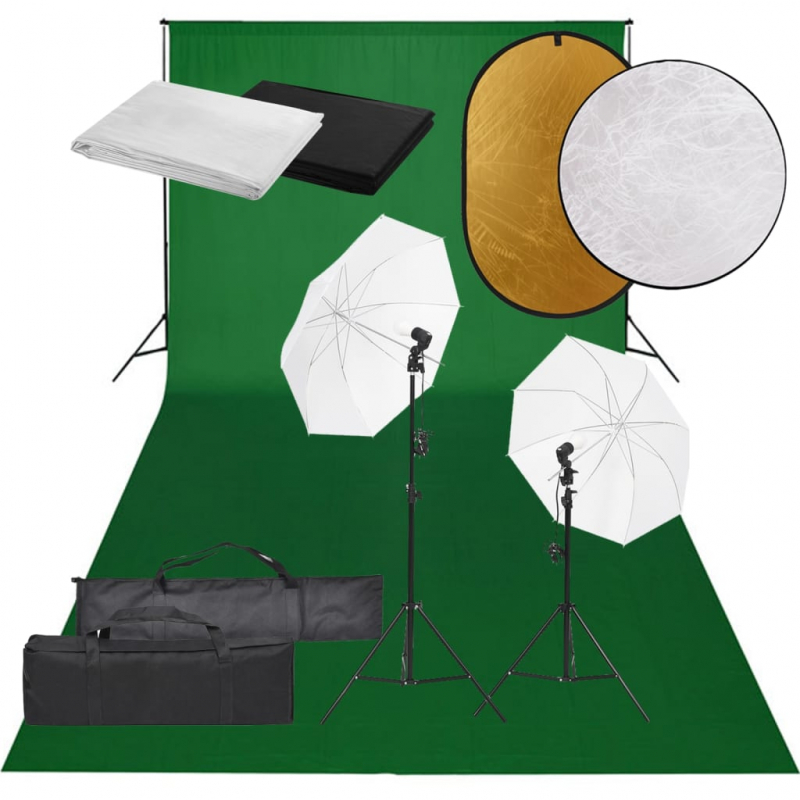 Fotostudio-Set mit Beleuchtung, Hintergrund und Reflektor