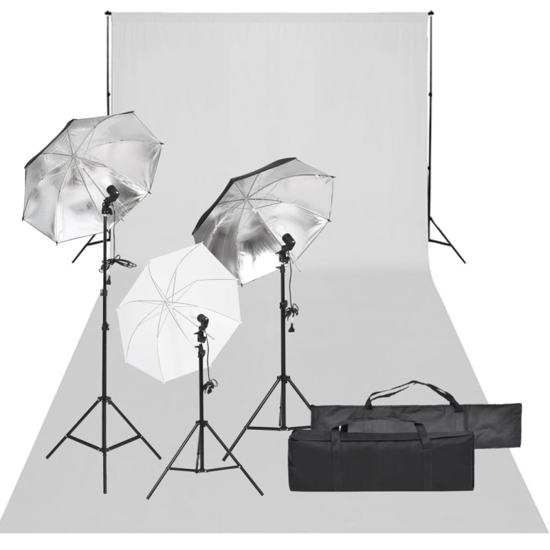 Fotostudio-Set mit Beleuchtung und Hintergrund