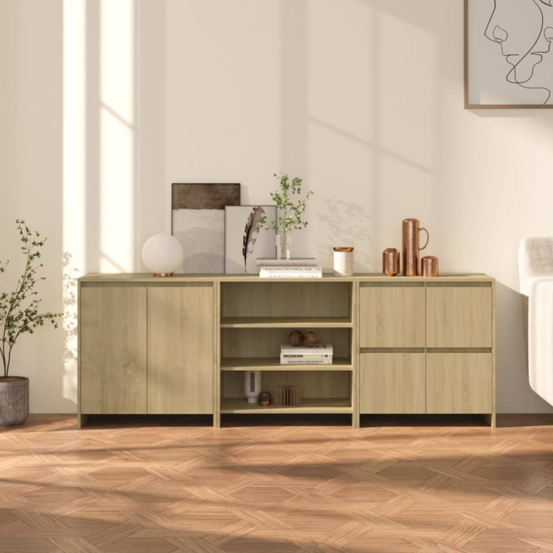 3-tlg. Sideboard Sonoma-Eiche Holzwerkstoff